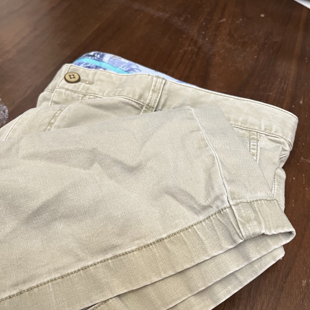 Tommy Bahama Boracay Shorts Mens 40 Khaki Tan Cotton Tencel Chino 8 Inseam